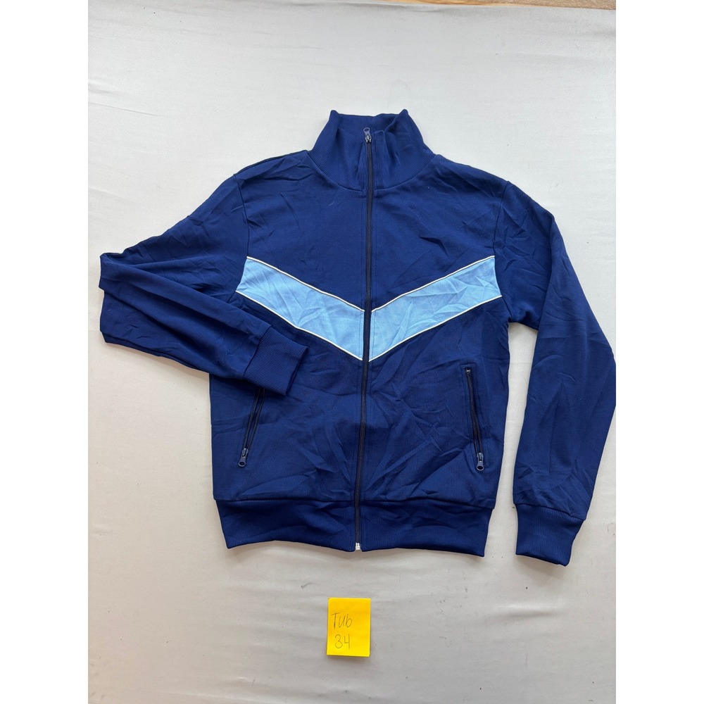 Ace Brand Vintage Navy Blue Chevron Track Jacket Mens Medium Full Zip Retro